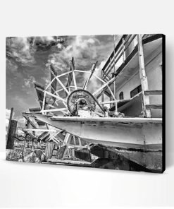 Black And White Paddle Wheel Boat Paint By Number