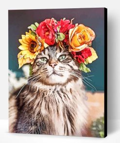 Cat Animal With Floral Crown Paint By Number