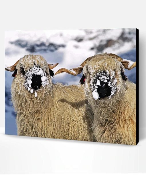 Cute black Nose Sheep In Snow Paint By Number