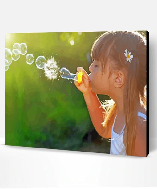 Cute Little Girl Blowing Bubble Paint By Number