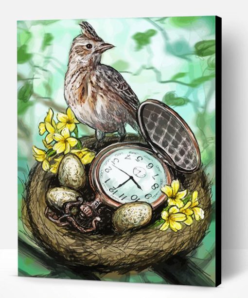 Pocket Watch And Eggs In Bird Nests Paint By Number