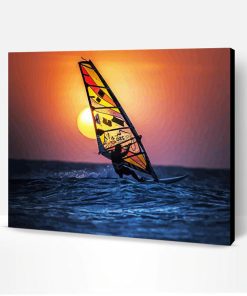 Silhouette Windsurfing At Sunset Paint By Number