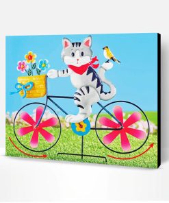 Bicycle Cartoon Cat Paint By Number