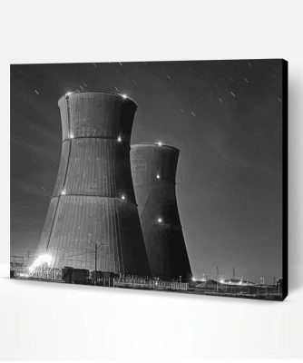 Black and White Nuclear Buildings Paint By Number