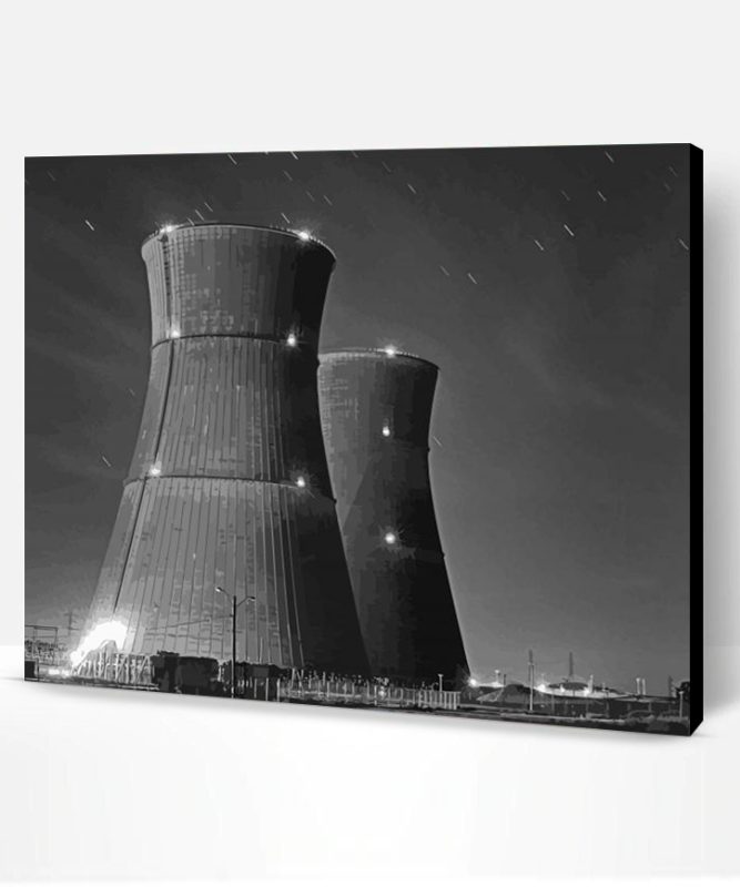 Black and White Nuclear Buildings Paint By Number