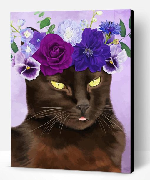 Black Cat and Flowers Art Paint By Numbers