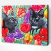 Black Cats And Colorful Flowers Paint By Number