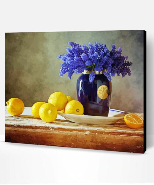 Blue Flowers And Lemons Paint By Number