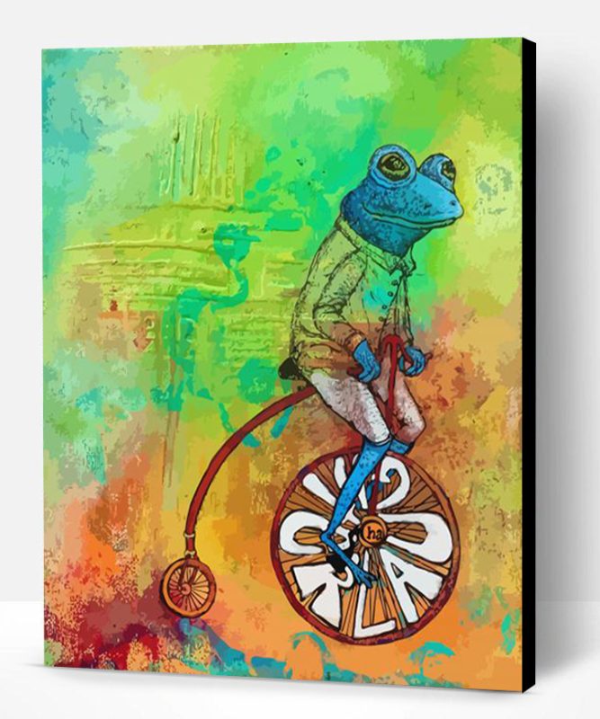 Blue Frog on Bicycle Paint By Numbers