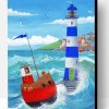 Blue Lighthouse And Sailboat Paint By Number