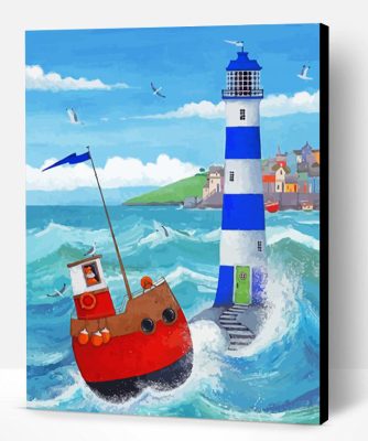 Blue Lighthouse And Sailboat Paint By Number