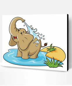Cartoon Elephant Bathing Paint By Number