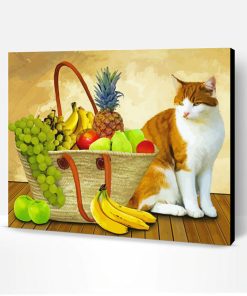 Cat and Fruits in Basket Paint By Numbers