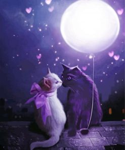 Cats Couple At Moonlight Paint By Number