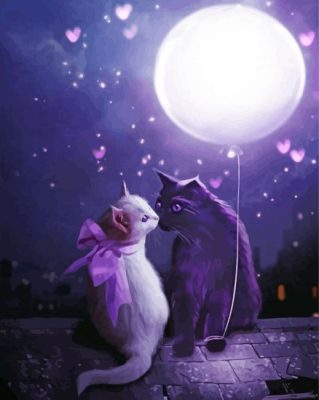 Cats Couple At Moonlight Paint By Number