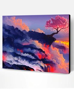 Cherry Blossom Tree On Cliff Paint By Number