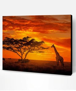 Elephant And Giraffes Sunset Paint By Numbers
