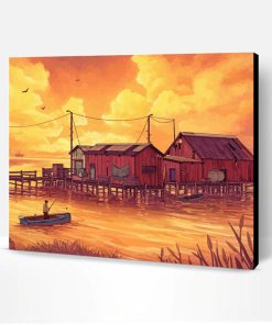 Fishing Village Sunset Art Paint By Number