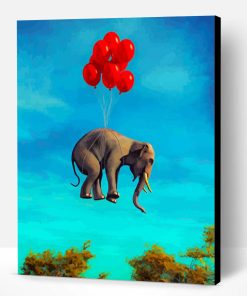 Flying Elephant With Red Balloons Paint By Number