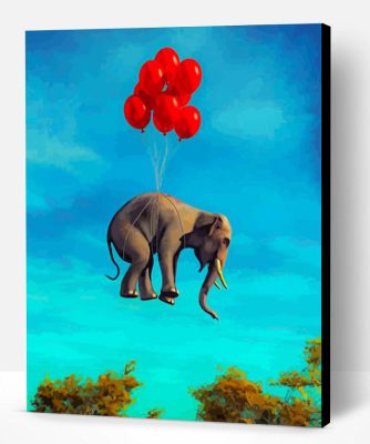 Flying Elephant With Red Balloons Paint By Number