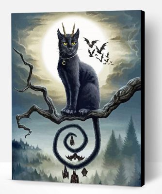 Full Moon and Gothic Cat Paint By Numbers