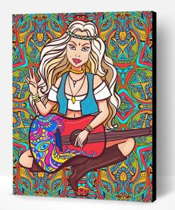 Hippie Girl Playing Guitar Paint By Numbers