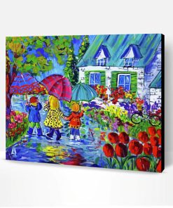 Kids In The Rain Art Paint By Numbers