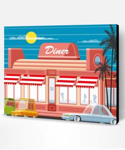 Old American Diners With Old Cars Outside Art Paint By Number