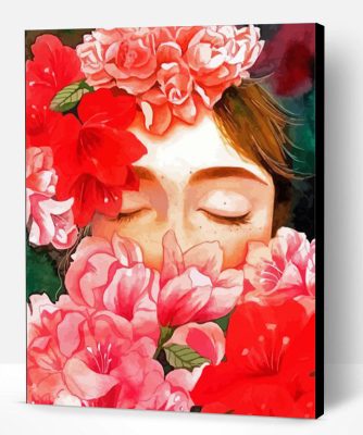 Pink and Red Floral Art Girl Paint By Number