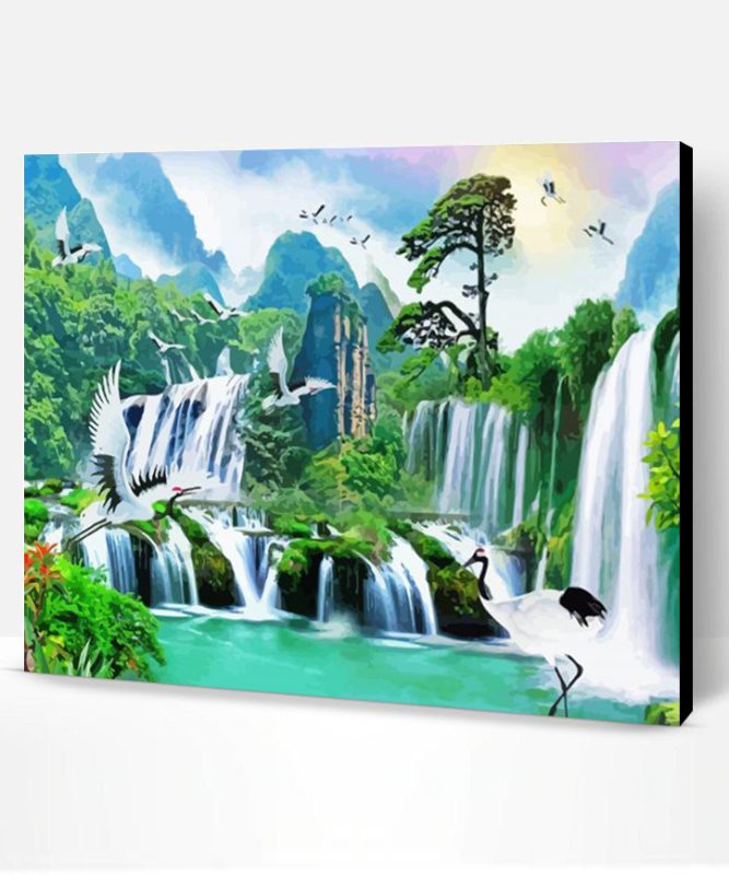Riverfront Waterfall Nature Scene Paint By Number