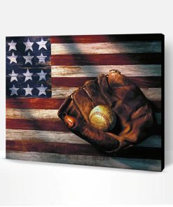 Softball Mitt and USA Flag Paint By Number