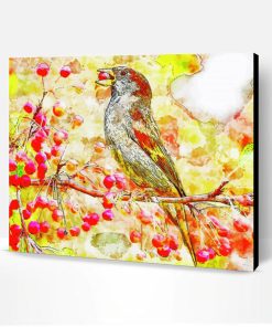 Sparrow on Cherry Branch Paint By Numbers