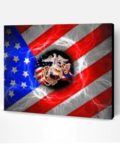 Usmc Logo And American Flag Paint By Numbers