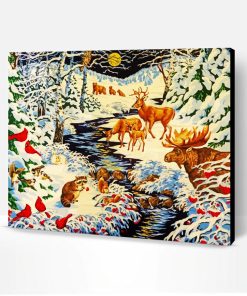 Vintage Animals Snow Scene Paint By Number