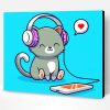 Adorable Cat Listening to Music Paint By Numbers