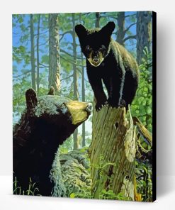 Aesthetic Black Bear With Cub Paint By Numbers