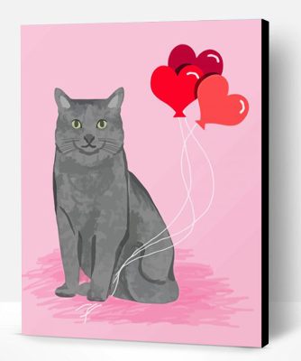 Aesthetic Cat With Heart Balloons Paint By Number