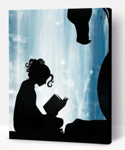Aesthetic Girl on Dragon Reading a Book Silhouette Paint By Numbers