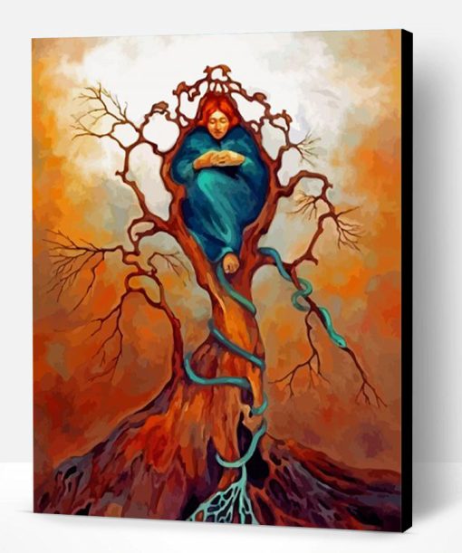 Aesthetic Lady In Tree Paint By Number