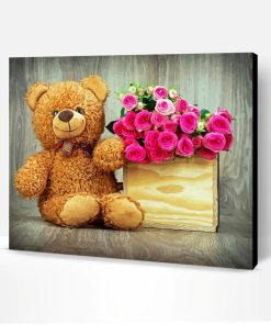 Aesthetic Brown Teddy Bear With Flowers Paint By Number