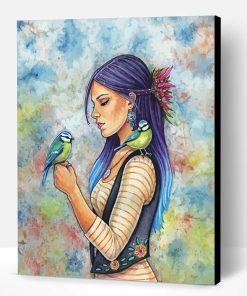 Aesthetic Native Girl And Birds Art Paint By Number