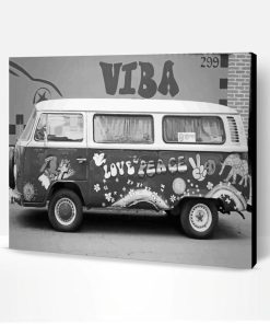 Black And White Hippie Bus Paint By Numbers