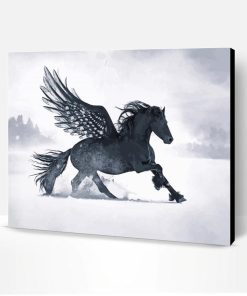 Black Winged Horse in Snow Paint By Numbers