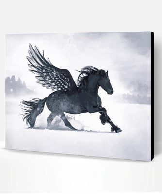 Black Winged Horse in Snow Paint By Numbers