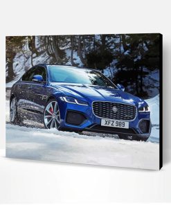 Blue Jaguar Xf Car In Snow Paint By Number