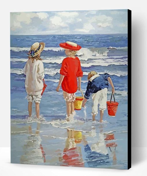 Children Enjoying On Beach Art Paint By Number