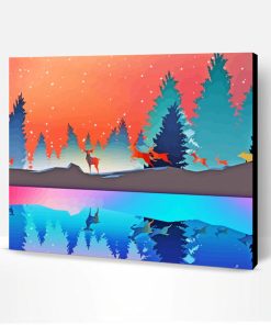 Colorful Tree and Deer Landscape Paint By Numbers