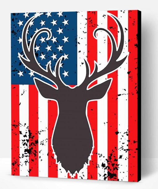 Deer And American Flag Paint By Number