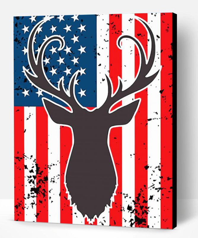 Deer And American Flag Paint By Number