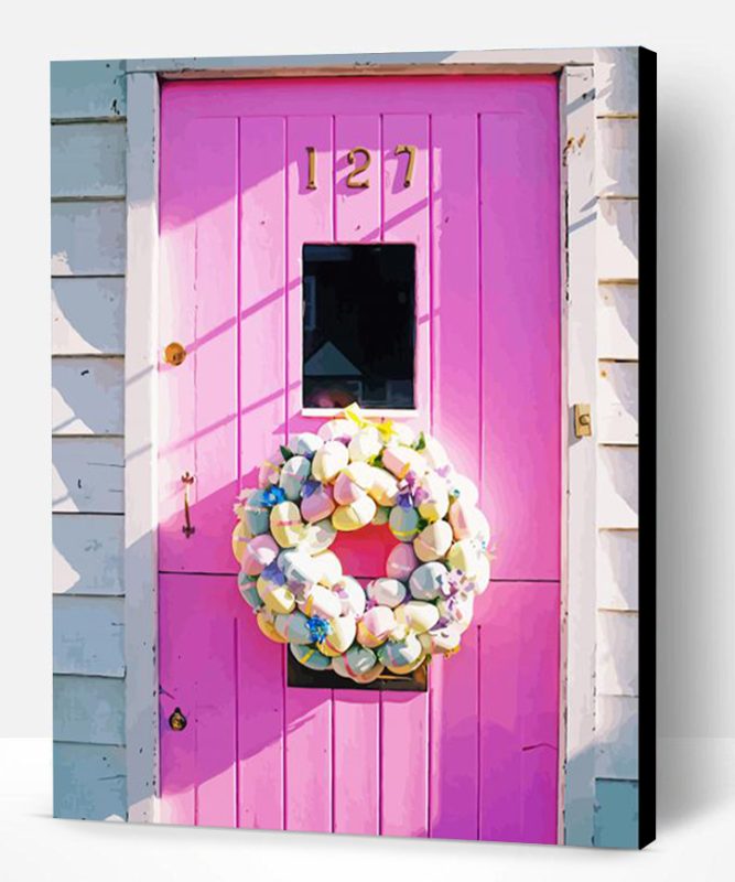 Easter Wreath On Pink Door Paint By Number